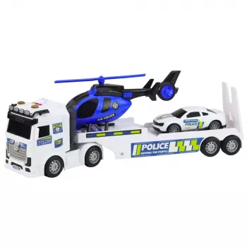 LEAN TOYS Zestaw Policyjny: Ciężarówka, Laweta, Samochód, Helikopter z Dźwiękiem i Światłem