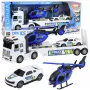 LEAN TOYS Zestaw Policyjny: Ciężarówka, Laweta, Samochód, Helikopter z Dźwiękiem i Światłem