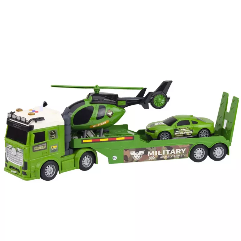 LEAN TOYS Zestaw Wojskowy Ciężarówka Wojskowa Laweta Samochód Helikopter Światła Dźwięk