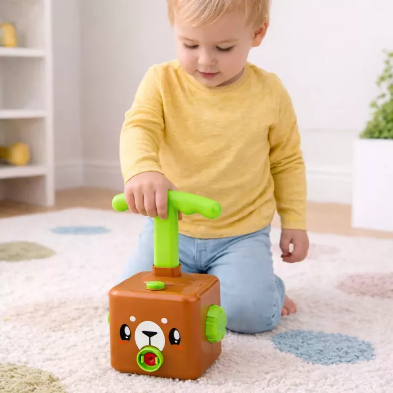 LEAN TOYS Zestaw zabawek z wyrzutnią balonową, samochodami i misiem dla dzieci