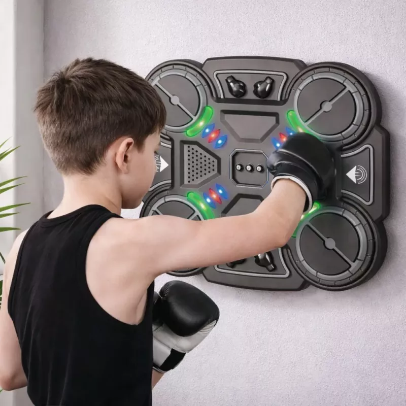 LEAN TOYS Interaktywna Muzyczna Tarcza Bokserska z Diodami LED 3 Poziomy Czarny