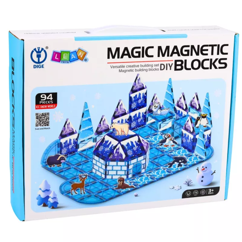 LEAN TOYS Magnetic Blocks Ice Land Animal Figures Blue 94 pcs.
