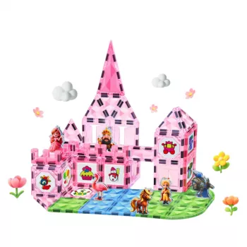 LEAN TOYS Klocki Magnetyczne z Figurkami, Farbami i Kartami do Malowania Różowy 80 szt.