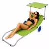 LEAN Folding Garden Beach Deckchair on Wheels with Aluminum Canopy Green