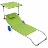 LEAN Folding Garden Beach Deckchair on Wheels with Aluminum Canopy Green