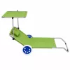 LEAN Folding Garden Beach Deckchair on Wheels with Aluminum Canopy Green