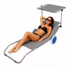 LEAN Garden Beach Deckchair na Kółkach ze Składanym Daszkiem, Aluminium, Szary
