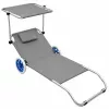 LEAN Garden Beach Deckchair na Kółkach ze Składanym Daszkiem, Aluminium, Szary