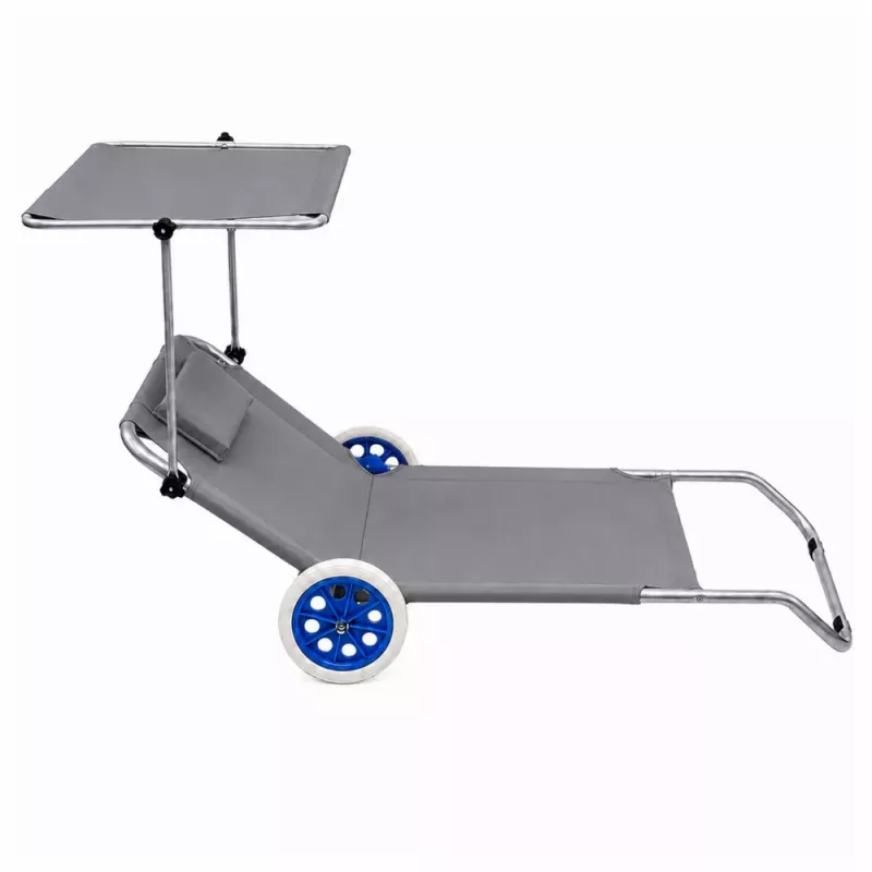LEAN Garden Beach Deckchair na Kółkach ze Składanym Daszkiem, Aluminium, Szary