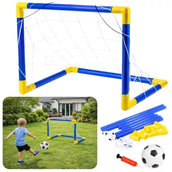 Zestaw sportowy LEAN TOYS do gry w piłkę nożną, bramka, piłka, pompka 62x40cm