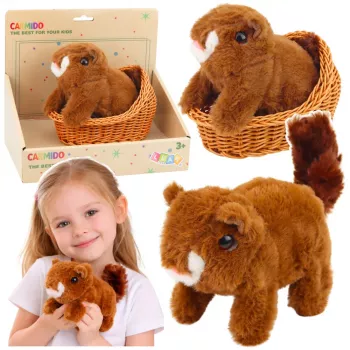 LEAN TOYS Pluszowa Interaktywna Wiewiórka w Koszyku Chodzi i Wydaje Dźwięki Brązowa