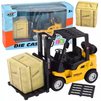 LEAN TOYS Wózek widłowy z zmotoryzowanymi metalowymi widłami do przenoszenia palet i skrzynek Żółty