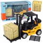 LEAN TOYS Wózek widłowy z zmotoryzowanymi metalowymi widłami do przenoszenia palet i skrzynek Żółty