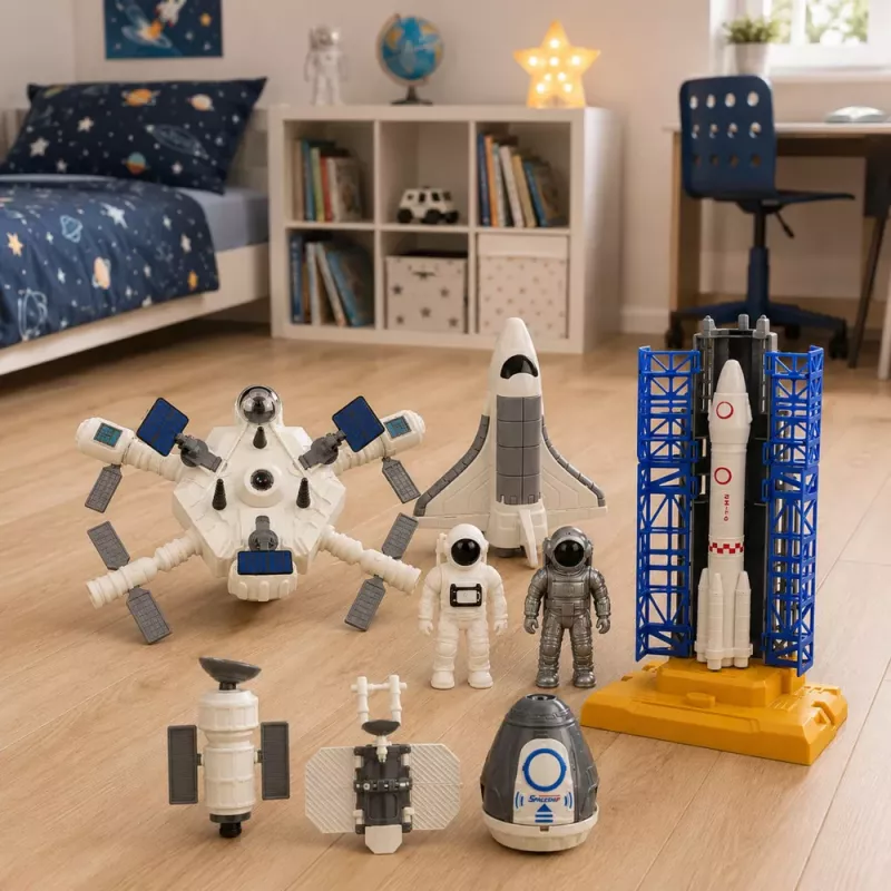 LEAN TOYS Stacja Kosmiczna Rakieta Prom Satelity Kosmonauci Światła