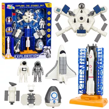 LEAN TOYS Stacja Kosmiczna Rakieta Prom Satelity Kosmonauci Światła