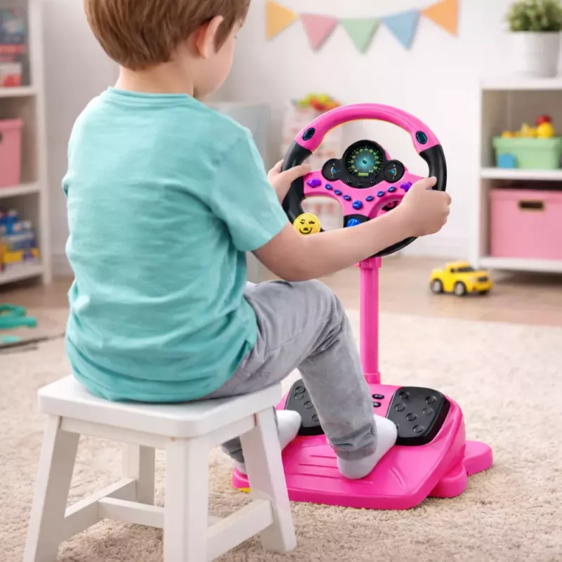 LEAN TOYS Interaktywna Kierownica na Stojaku z Pedałami Światła Dźwięki Różowa