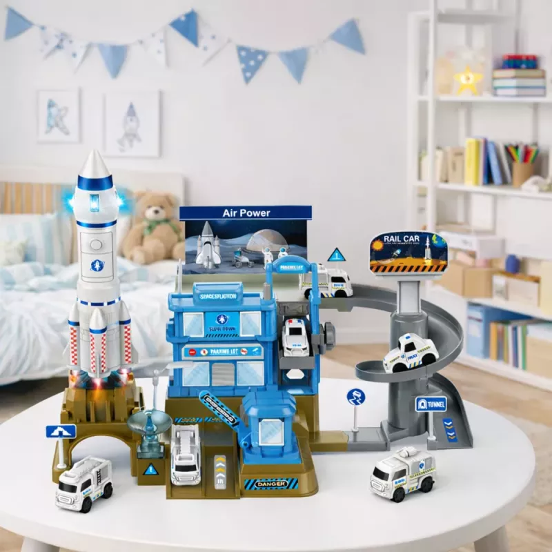 LEAN TOYS Interaktywna Stacja Kosmiczna z Rakietą Parkingową Światła Dźwięki