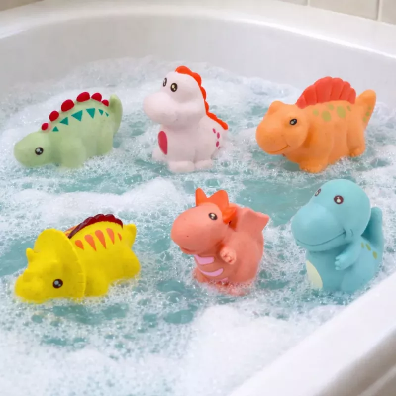LEAN TOYS Zestaw edukacyjnych gumowych dinozaurów do kąpieli, pastelowe, 6 sztuk