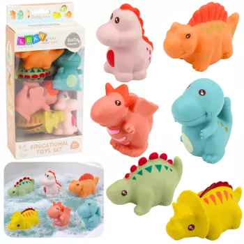 LEAN TOYS Zestaw edukacyjnych gumowych dinozaurów do kąpieli, pastelowe, 6 sztuk