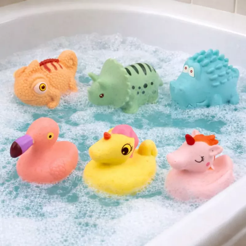 LEAN TOYS Zestaw edukacyjnych gumowych zwierzątek do kąpieli, pastelowe, 6 szt.