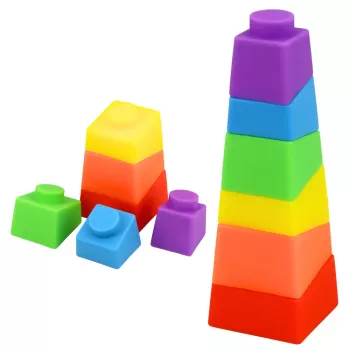 LEAN TOYS Zestaw gumowych klocków Wieża Rakieta Kosmonauta Kolorowe 11 szt.