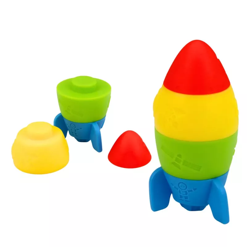 LEAN TOYS Zestaw gumowych klocków Wieża Rakieta Kosmonauta Kolorowe 11 szt.