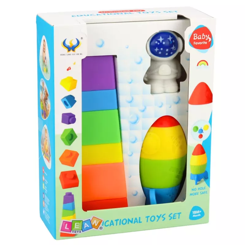 LEAN TOYS Zestaw gumowych klocków Wieża Rakieta Kosmonauta Kolorowe 11 szt.