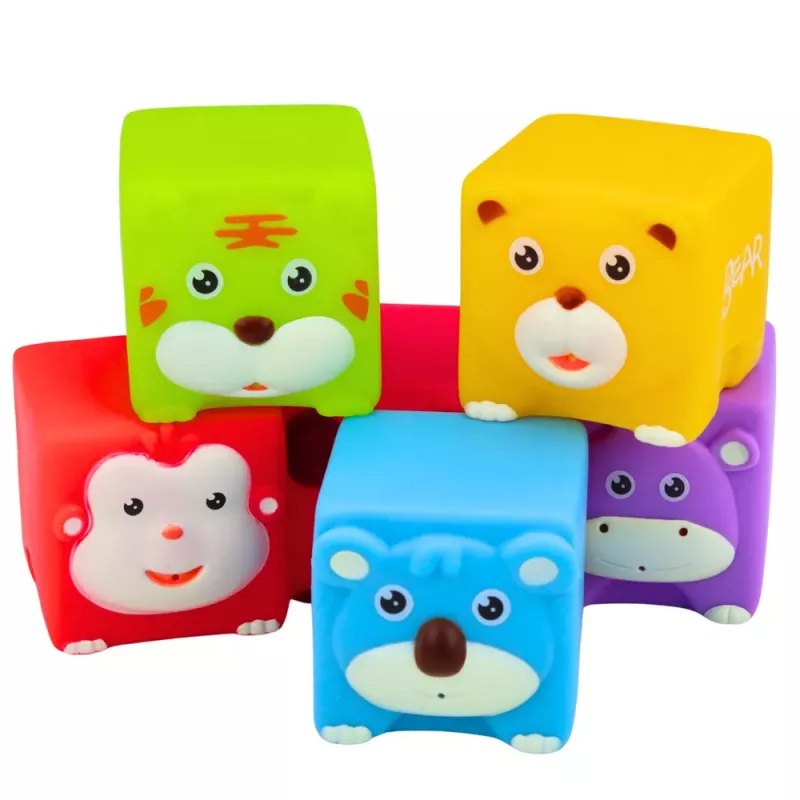 LEAN TOYS Zestaw miękkich gumowych klocków edukacyjnych Zwierzątka Kolorowe 6 szt.
