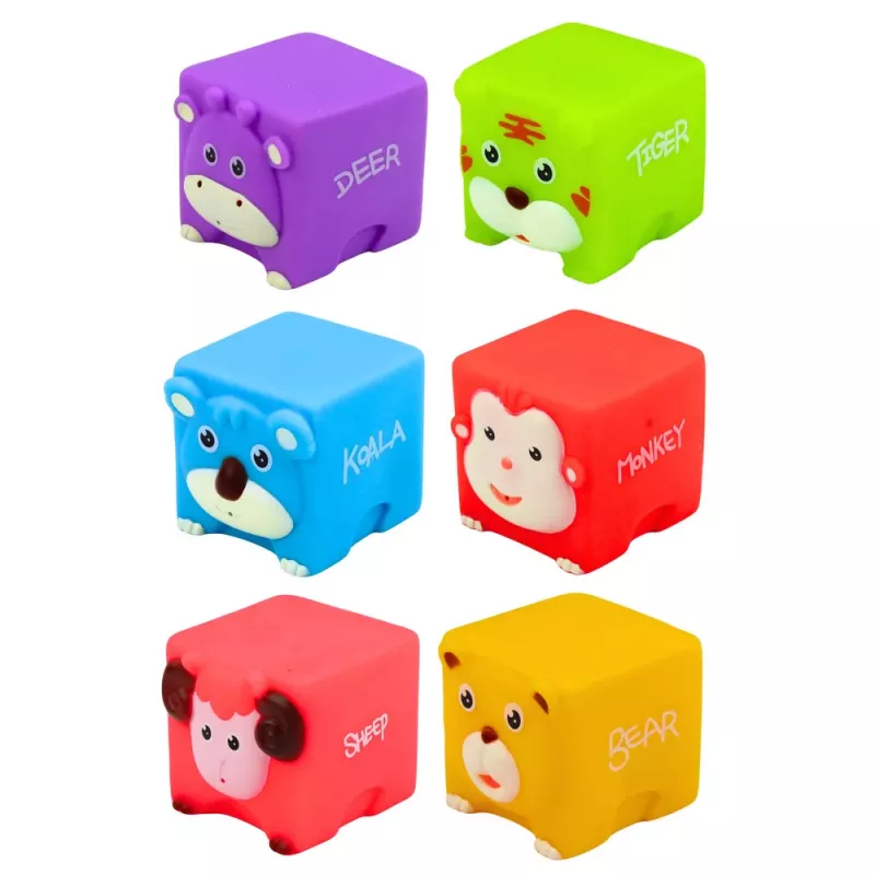 LEAN TOYS Zestaw miękkich gumowych klocków edukacyjnych Zwierzątka Kolorowe 6 szt.