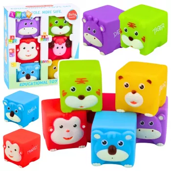 LEAN TOYS Zestaw miękkich gumowych klocków edukacyjnych Zwierzątka Kolorowe 6 szt.