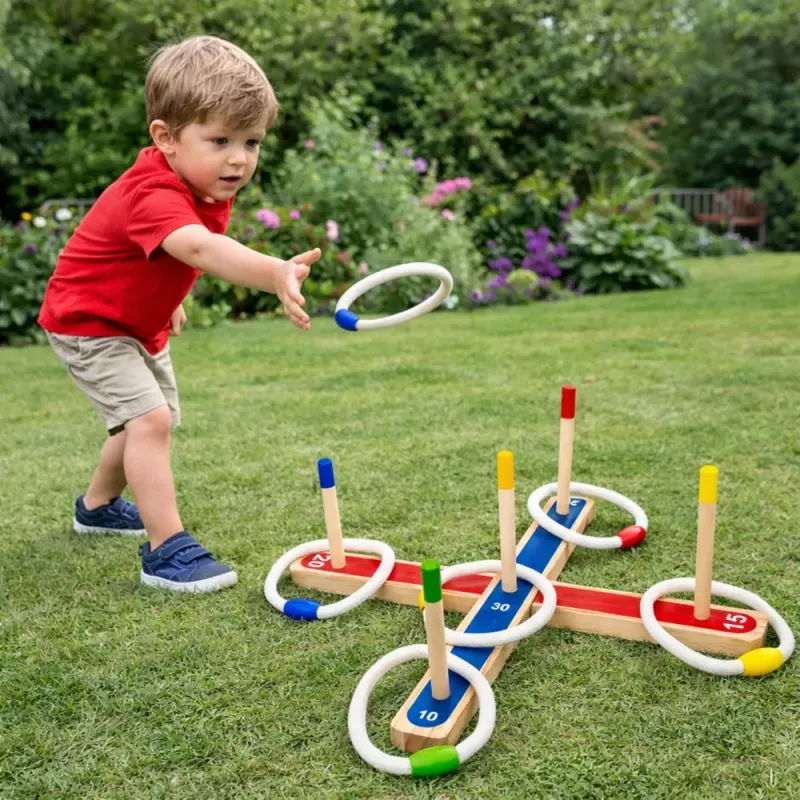 LEAN TOYS Drewniana Gra w Rzucanie Pierścieniami Gra Zręcznościowa Rodzinna z Punktacją