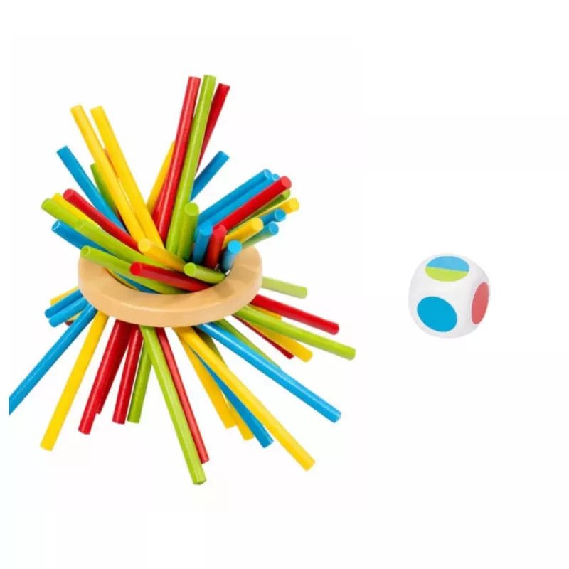 LEAN TOYS Drewniana Edukacyjna Gra Zręcznościowa Wieża Kije Piłki Kości 37 elementów