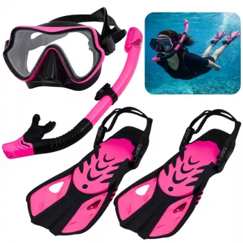 LEAN TOYS Zestaw do snorkelingu Fins Glasses Snorkel Czarno-Różowy S/M