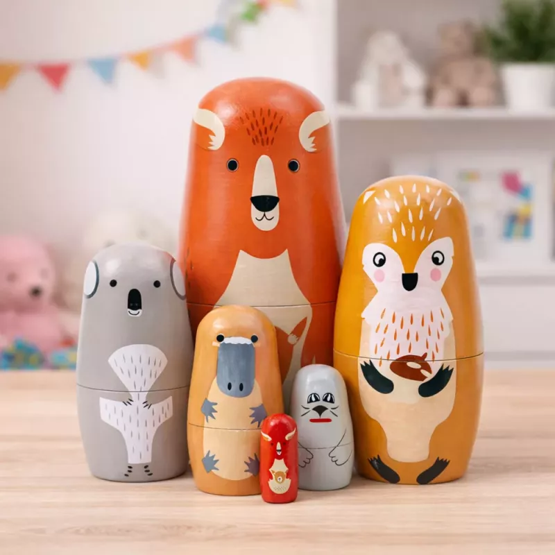 LEAN TOYS Zestaw Drewnianych Lalek Matrioszek Puzzle Leśne Zwierzęta 6 szt.