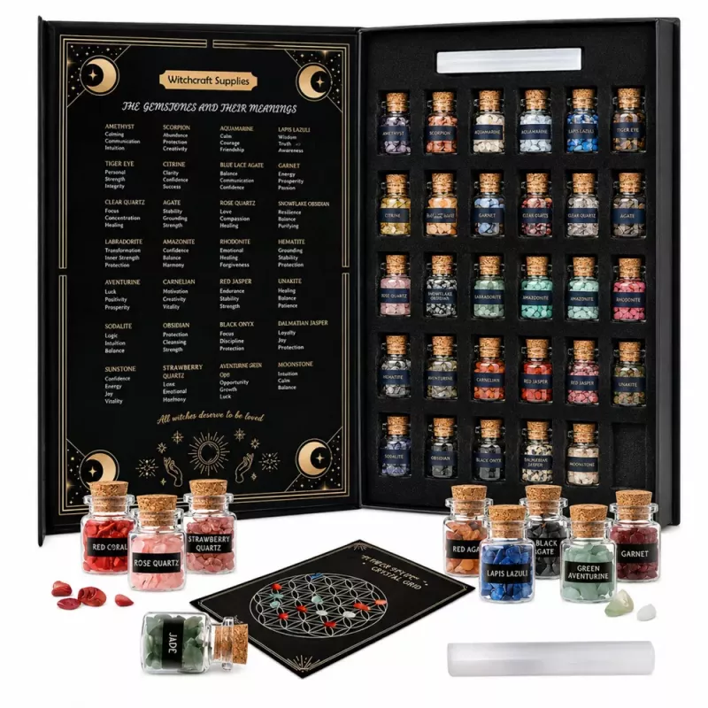 LEAN TOYS Zestaw Kryształów Minerałów i Kamieni Szlachetnych w Słoikach Książka 30 szt.