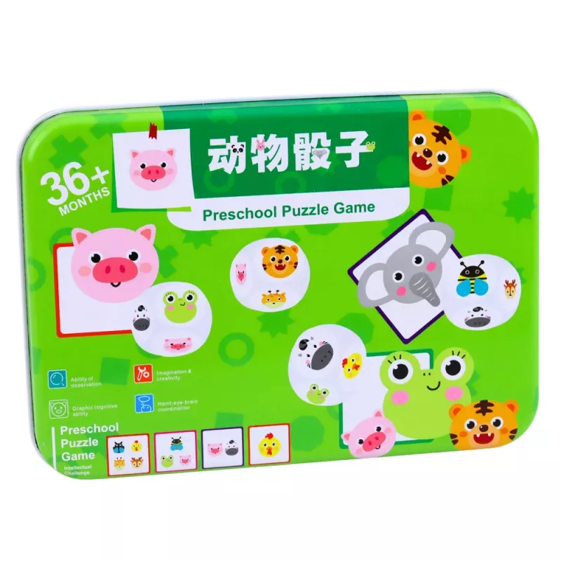 LEAN TOYS Gra Edukacyjna dla Dzieci Dopasuj Zwierzęta Drewniane Kości i Karty