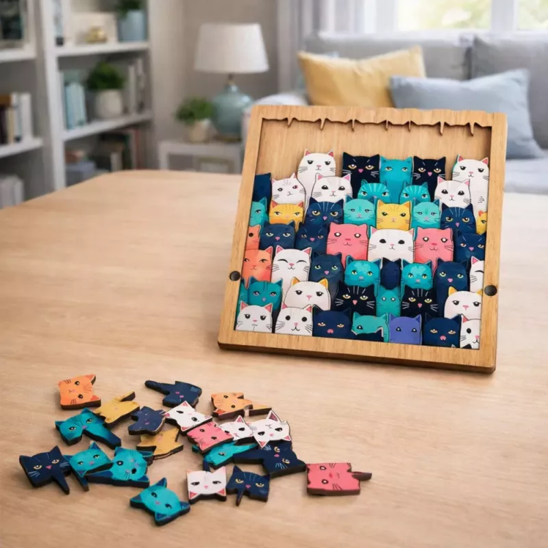 LEAN TOYS Drewniane Puzzle Kocięta Edukacyjne Puzzle Ramka Torba 62 szt.