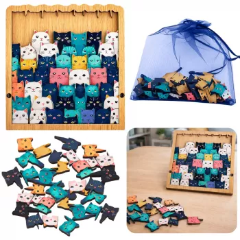 LEAN TOYS Drewniane Puzzle Kocięta Edukacyjne Puzzle Ramka Torba 62 szt.