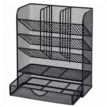 LEAN TOYS Metalowy Organizer Biurkowy na Długopisy i Akcesoria, Czarny