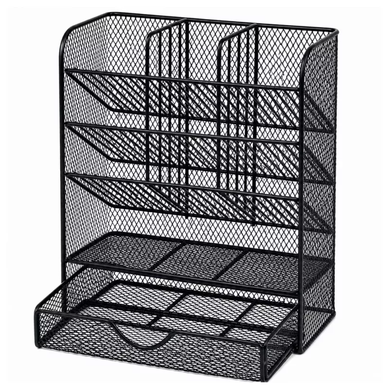 LEAN TOYS Metalowy Organizer Biurkowy na Długopisy i Akcesoria, Czarny
