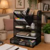 LEAN TOYS Metalowy Organizer Biurkowy na Długopisy i Akcesoria, Czarny