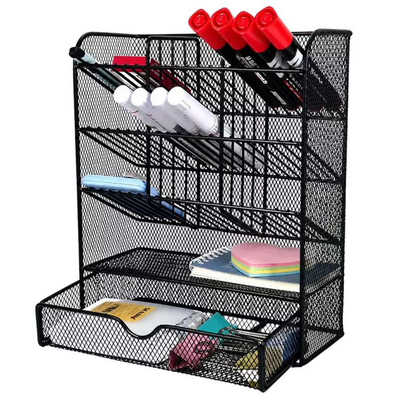 LEAN TOYS Metalowy Organizer Biurkowy na Długopisy i Akcesoria, Czarny