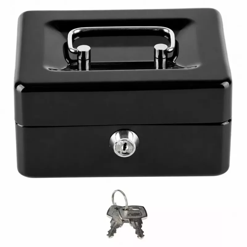 LEAN Mała metalowa skarbonka sejf z zamkiem kluczowym Czarny 13x10 cm