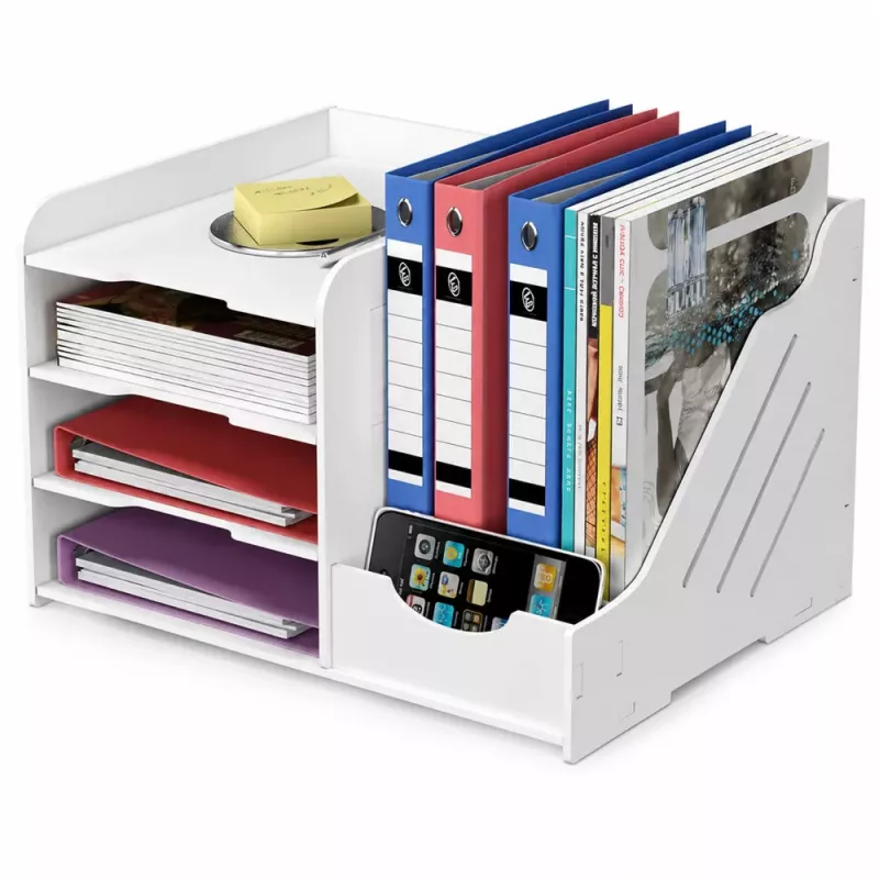 LEAN TOYS Drewniany Organizer Biurkowy na Bindowane Dokumenty A4 Biały
