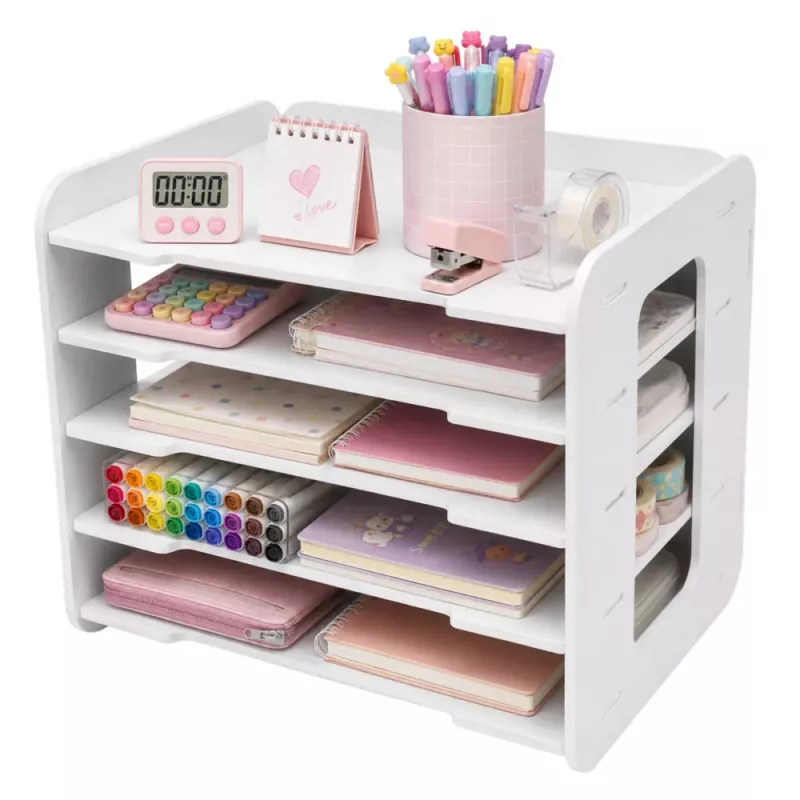 LEAN TOYS Organizer biurowy na biurko, drewniane półki na dokumenty A4, biały
