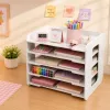 LEAN TOYS Organizer biurowy na biurko, drewniane półki na dokumenty A4, biały