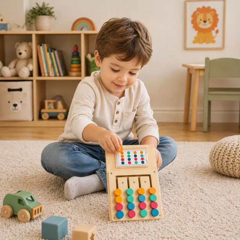 LEAN TOYS Drewniana Gra Logiczna Dopasowywanie Kolorów Puzzle z Wzorami 12szt
