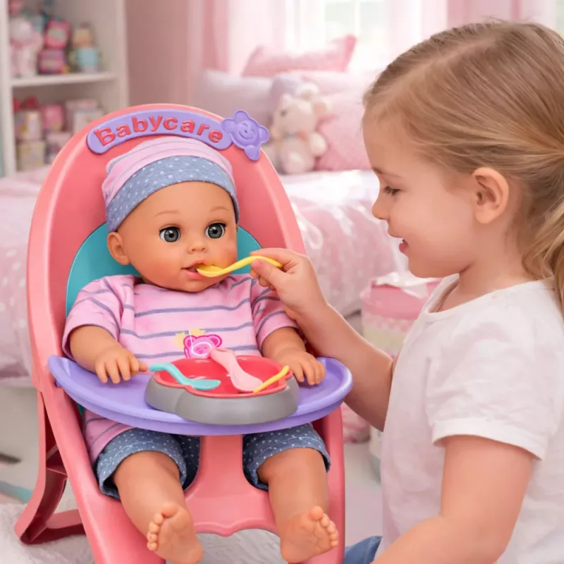 LEAN TOYS Lalka Bobas Siusia, Gaworzy, Płacze, Mówi 12 Dźwięków, Akcesoria, Krzesło