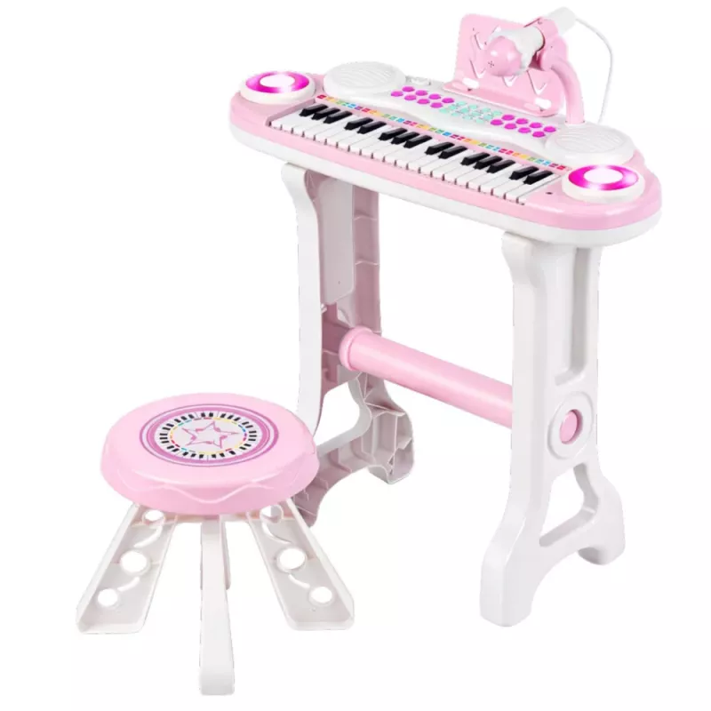 LEAN TOYS Elektroniczne Pianino Organy dla Dzieci z Stołkiem, Mikrofonem, MP3 - Różowy