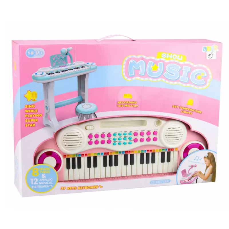 LEAN TOYS Elektroniczne Pianino Organy dla Dzieci z Stołkiem, Mikrofonem, MP3 - Różowy
